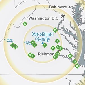 Map of education institutions in goochland county and surrounding area